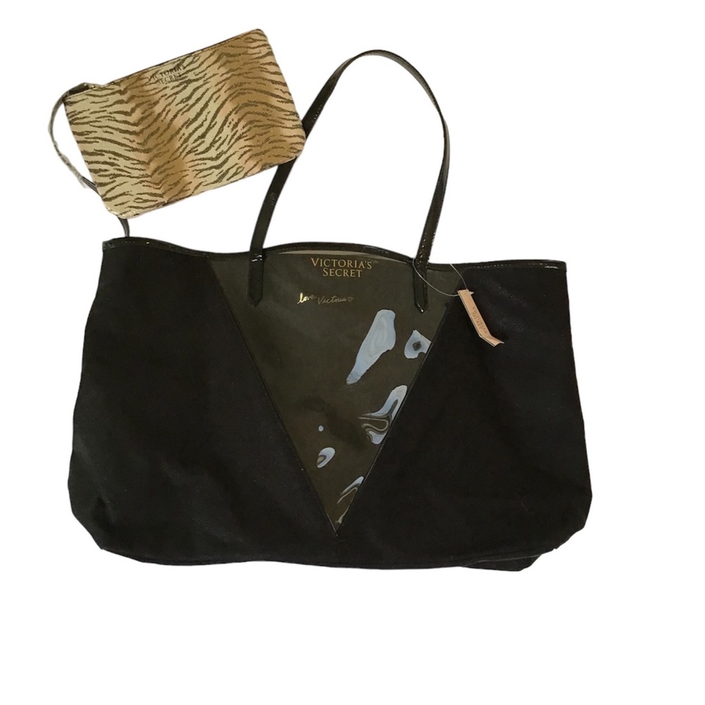 NEW Victoria Secret black tote with pouch